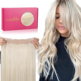 WENNALIFE Wire Hair Extensions (Increase 50% Lifespan) Real Human Hair 12 inch 70g Platinum Blonde Remy Wire Hair Extensions Invisible Transparent Fish Line Straight Real