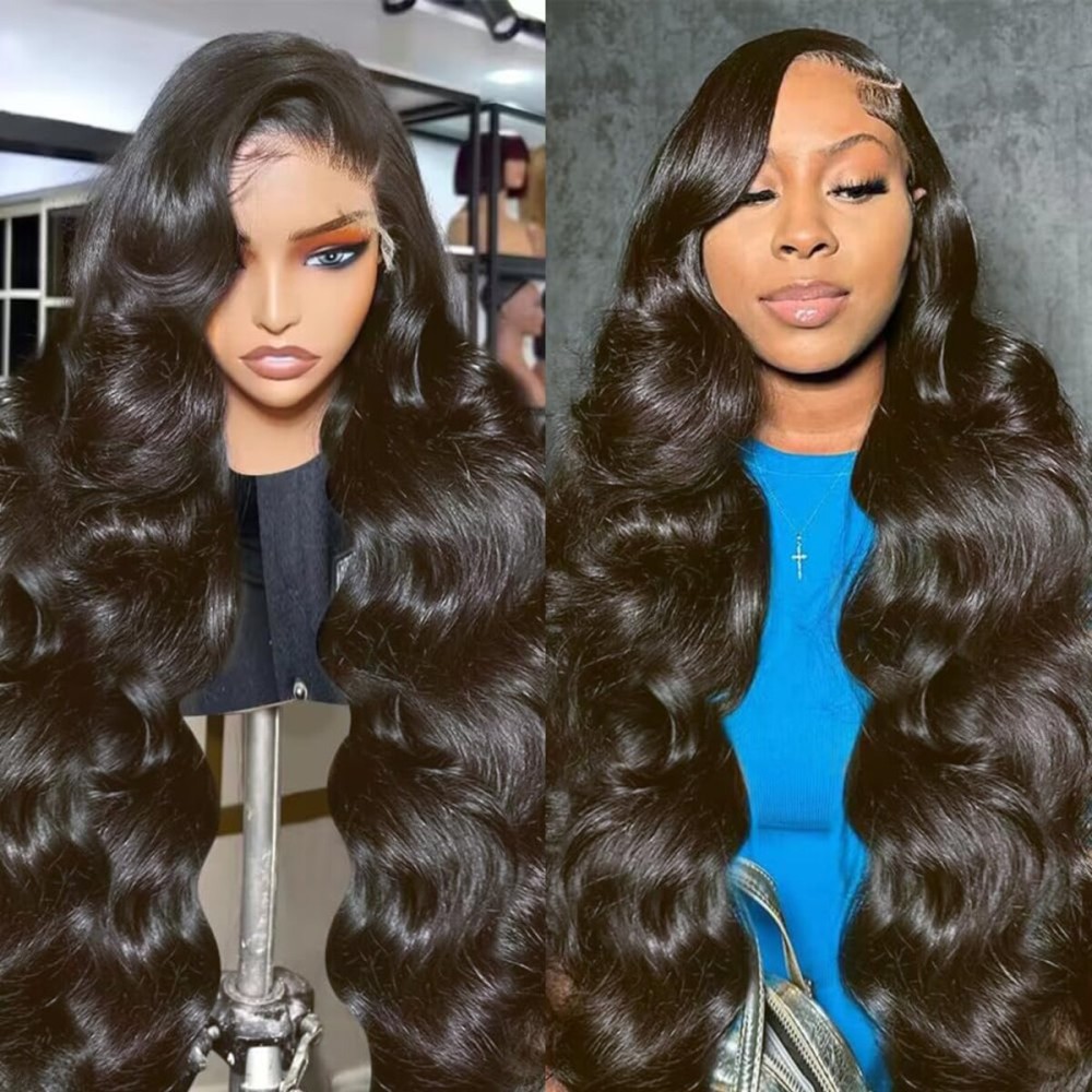 Wingirl 30 Inch Lace Front Wigs Human Hair 13x5 220 Density HD Transparent Lace Frontal Wig with Baby Hair 12A Glueless Body Wave Human Hair Wigs for Women Black Color