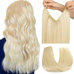 HOTBANANA Wire Hair Extensions, 12 inch 70g Bleach Blonde Invisible Fish Line Real Human Hair Extensions Straight