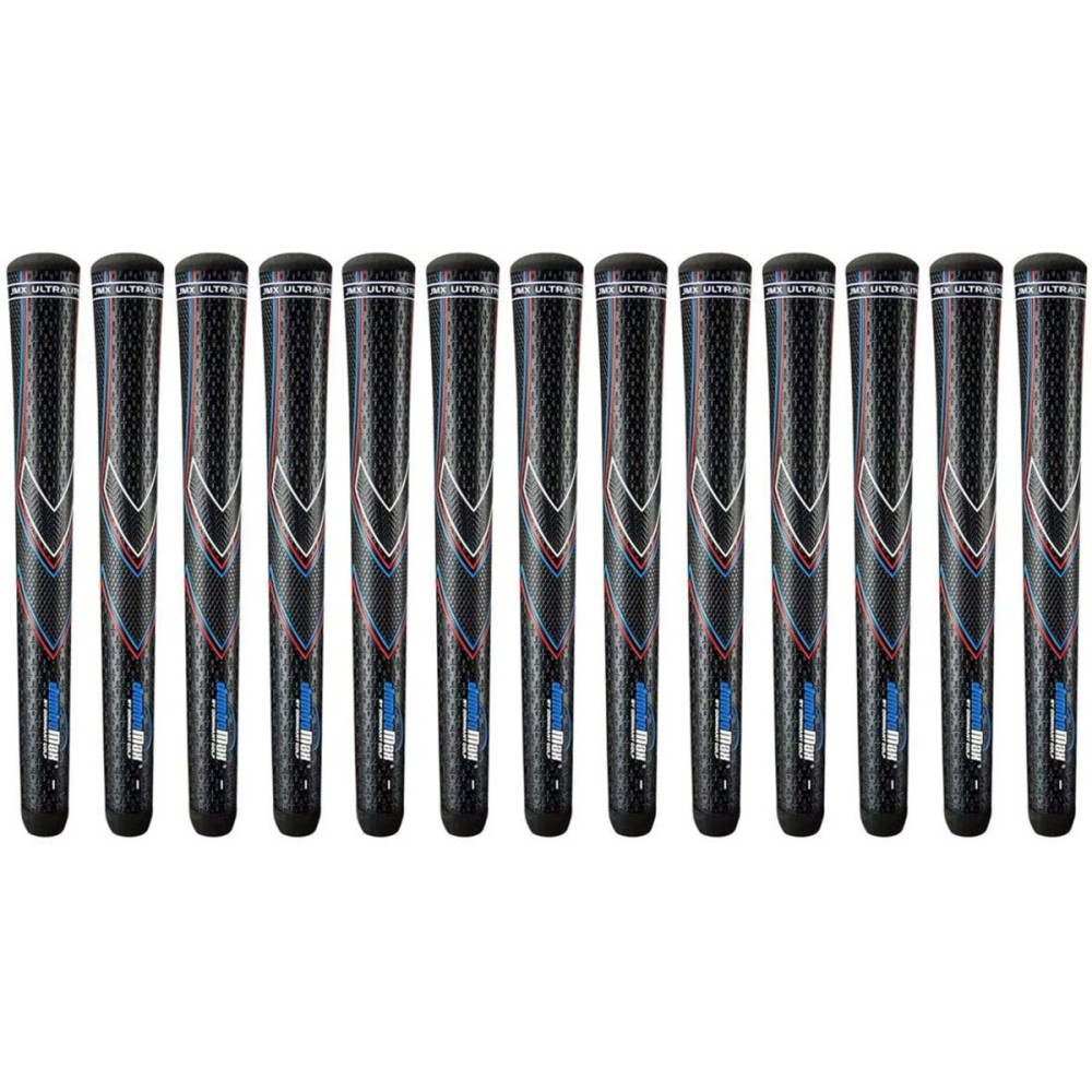 JumboMax Golf Grips JMX Ultralite Tapered Golf Club Grips, Oversize Golf Grips 25% Lighter Than Standard, Black / Red, White, Blue, Standard Jumbo (+1/8) - (Set of 13)