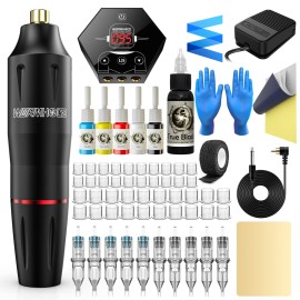 Tattoo Kit Wormhole Tattoo Gun Kit Tattoo Pen Kit Rotary Tattoo Machine Kit with Tattoo Power Supply and Tattoo Cartridge Needles Complete Tattoo Kit for Beginners Tattoo Supplies (WTK091)