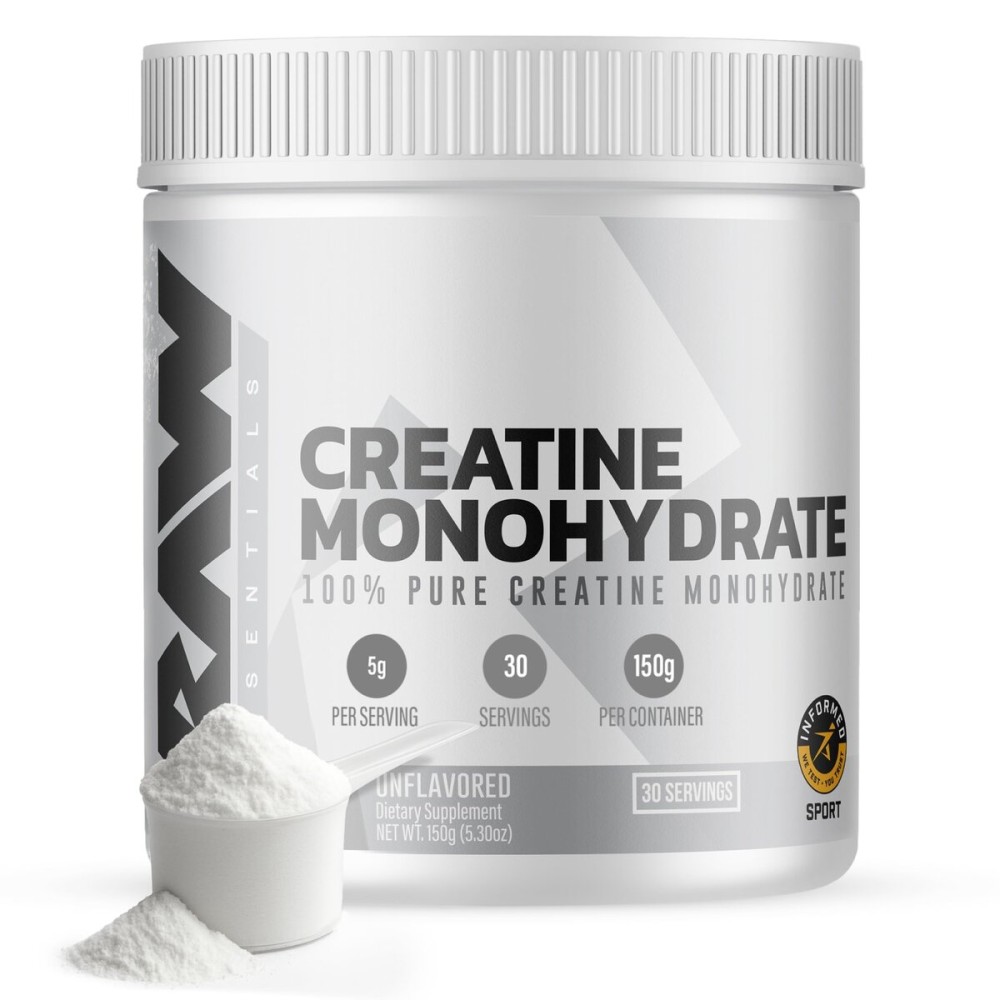 RAW Nutrition Creatine Monohydrate Powder, Unflavored (30 Servings) - Micronized Creatine Monohydrate Supplement for Workout Performance, Build Muscle & Strength - Creatine Powder for Men & Women
