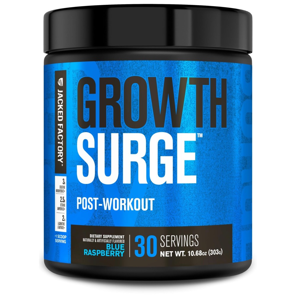 Jacked Factory Growth Surge Creatine Post Workout w/L-Carnitine - Daily Muscle Builder & Recovery Supplement with Creatine Monohydrate, Betaine, L-Carnitine L-Tartrate - 30 Servings, Blue Raspberry