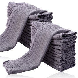Cute Castle 24 Pack Muslin Burp Cloths for Baby - Ultra-Soft 100% Cotton Baby Washcloths - Large 20\'\' by 10\'\' Super Absorbent Milk Spit Up Rags - Burpy Cloths for Unisex, Boy, Girl - Grey