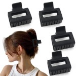 Bmobuo Matte Hair Clips Set: 4 PCS 2 Square Claw Clips for Thin and Thick Hair, All-Black Cute Clips for Women
