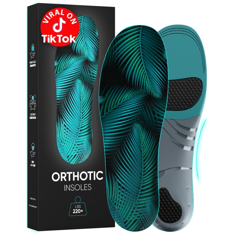 220+ lbs Plantar Fasciitis High Arch Support Insoles Men Women - Orthotic Shoe Inserts - Boot Work Shoe Insole (XL, Green)