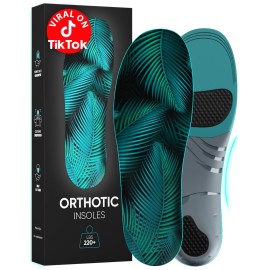 220+ lbs Plantar Fasciitis High Arch Support Insoles Men Women - Orthotic Shoe Inserts - Boot Work Shoe Insole (XL, Green)