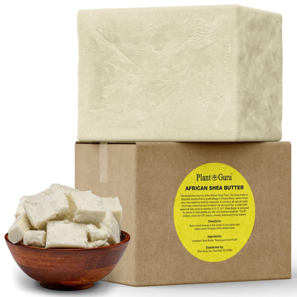 Plant Guru Raw African Shea Butter 10 lbs. Bulk Wholesale Block 100% Pure Natural Unrefined IVORY - Ideal Moisturizer For Dry Skin, Body, Face And Hair Growth. Great For DIY Soap and Lip Balm Making.