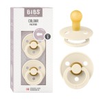 BIBS Pacifiers Colour Collection | Natural Rubber Baby Pacifier | Round Nipple | Set of 2 BPA-Free Soothers | Made in Denmark | 6+ Months (Pack of 2) | Ivory