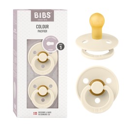 BIBS Pacifiers Colour Collection | Natural Rubber Baby Pacifier | Round Nipple | Set of 2 BPA-Free Soothers | Made in Denmark | 6+ Months (Pack of 2) | Ivory