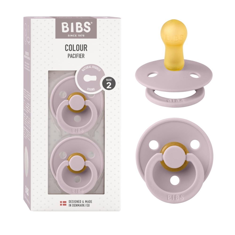 BIBS Pacifiers Colour Collection | Natural Rubber Baby Pacifier | Set of 2 BPA-Free Soothers | Made in Denmark | 6+ Months (Pack of 2) | Dusky Lilac