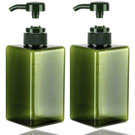 450ml (15.2oz) Pump Bottle Dispenser Jansburg 2Pack Refillable Square Plastic Lotion Dispenser Empty Lotion Pump Bottle for Essential Oil Soap Lotion Shampoo, Bathroom/Kitchen/Travel Green