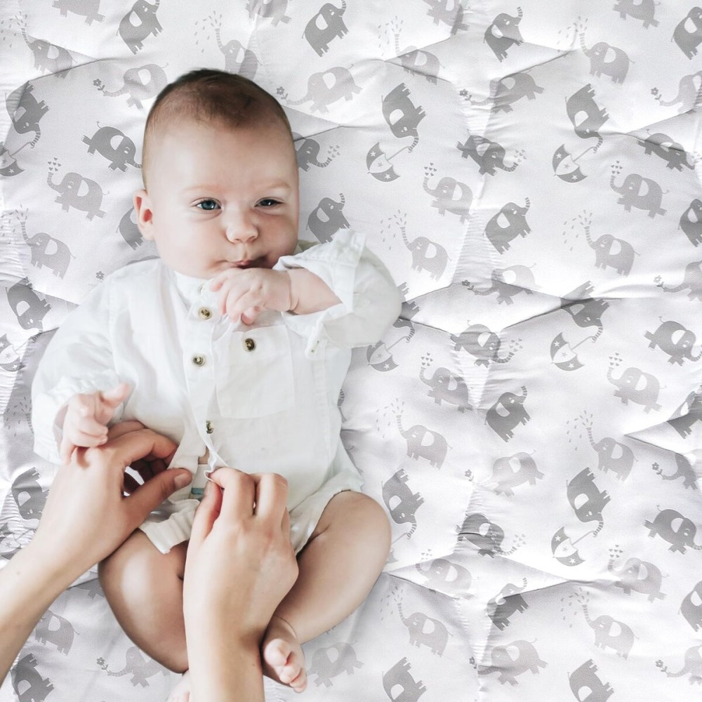 Baby Play Mat Extra Thick, Large, Crawling Mat Non Slip Padded Baby Mats for Playing 79x55 Inches, Grey Elephant