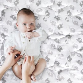 Baby Play Mat Extra Thick, Large, Crawling Mat Non Slip Padded Baby Mats for Playing 79x55 Inches, Grey Elephant