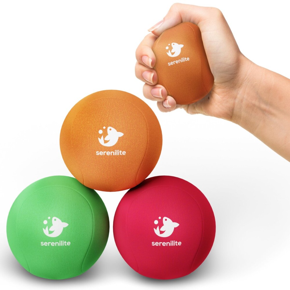 Serenilite 3 Ball Bundle Green, Orange, Red - Stress Balls, Anxiety Relief Items, Grip Strength Trainer, Meditation Accessories, Physical Therapy Equipment, Fidget Ball, Stress Balls for Adults