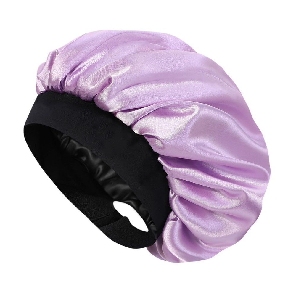 Hat Hut Satin Bonnet Silk Bonnet Sleep Cap for Women Hair Bonnet for Curly Natural Hair Sleeping Adjustable Wide Band Double Layer (Lilac)