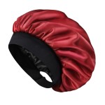 Hat Hut Satin Bonnet Silk Bonnet Sleep Cap for Women Hair Bonnet for Curly Natural Hair Sleeping Adjustable Wide Band Double Layer (Burgundy)