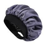 Hat Hut Satin Bonnet Silk Bonnet Sleep Cap for Women Hair Bonnet for Curly Natural Hair Sleeping Adjustable Wide Band Double Layer (Dark Grey)