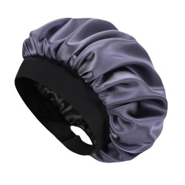 Hat Hut Satin Bonnet Silk Bonnet Sleep Cap for Women Hair Bonnet for Curly Natural Hair Sleeping Adjustable Wide Band Double Layer (Dark Grey)