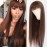 QD-Tizer Long Straight Hair Brown Wigs with Bangs Heat Resistant Hair Synthetic No Lace Wigs for Fashion Women