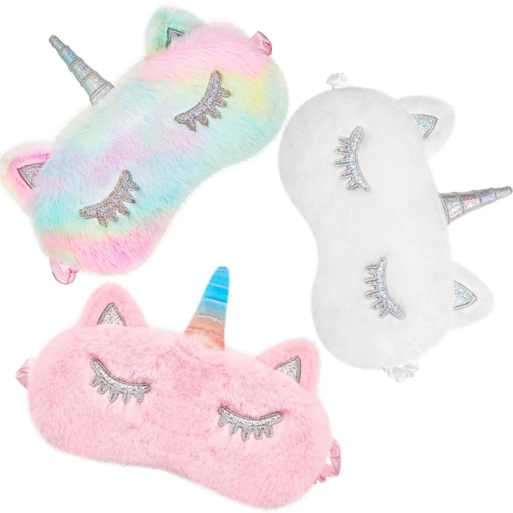 3 Pieces Sleep Mask for Kids, Girls Plush Sleeping Eye Cover Soft Eye Blindfold Cover Animal Shade for Kids(Mixed Colors, Pink, White,Cute Style)