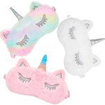 3 Pieces Sleep Mask for Kids, Girls Plush Sleeping Eye Cover Soft Eye Blindfold Cover Animal Shade for Kids(Mixed Colors, Pink, White,Cute Style)