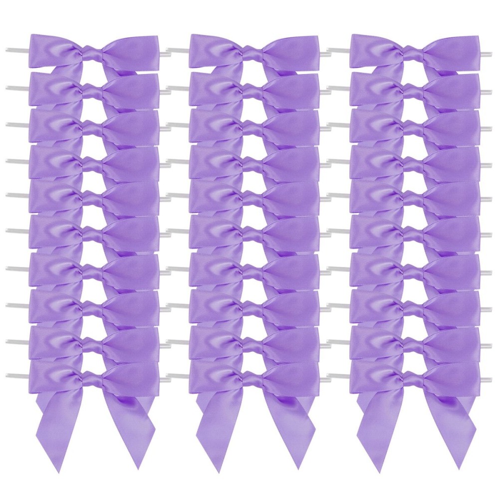 AIMUDI Lavender Satin Ribbon Twist Tie Bows 3.5 Purple Pretied Bows Premade Craft Bows for Treat Bags Cake Pop Gift Wrapping Basket Wedding Favors Cookie Candy Bagging Baby Shower - 50 Counts