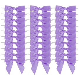 AIMUDI Lavender Satin Ribbon Twist Tie Bows 3.5 Purple Pretied Bows Premade Craft Bows for Treat Bags Cake Pop Gift Wrapping Basket Wedding Favors Cookie Candy Bagging Baby Shower - 50 Counts