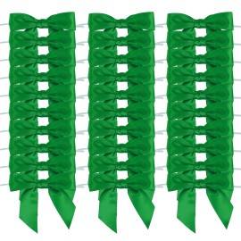 AIMUDI Emerald Green Ribbon Bows for Crafts Green Satin Ribbon Twist Tie Bows for Treat Bags 3.5 Premade Bows for Summer Decorations Cake Pops Gift Wrapping Party Favors Candy Apples - 50 Counts