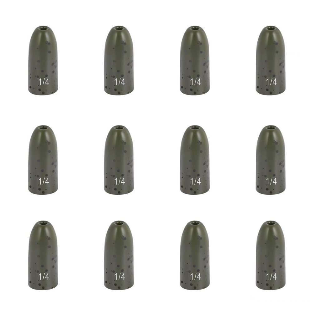 Fishfun Tungsten Bullet Fishing Weights, Insert Free Worm Sinkers, 5 Pack, 1/8oz, Green Pumpkin