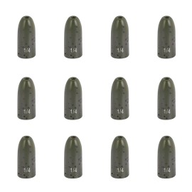 Fishfun Tungsten Bullet Fishing Weights, Insert Free Worm Sinkers, 5 Pack, 1/16oz, Green Pumpkin