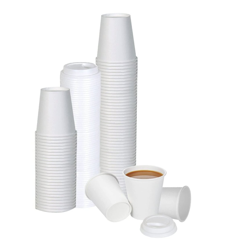 Smygoods White Disposable Paper Coffee Cups with Lids (8 OZ, 25 Count) For Hot Beverages, Tea, Espresso, Cocoa - To Go Drink Containers, Caf & Office
