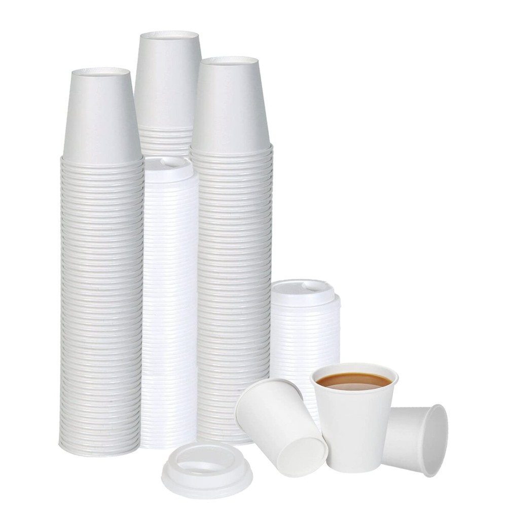 Smygoods White Disposable Paper Coffee Cups with Lids (8 OZ, 50 Count) For Hot Beverages, Tea, Espresso, Cocoa - To Go Drink Containers, Caf & Office