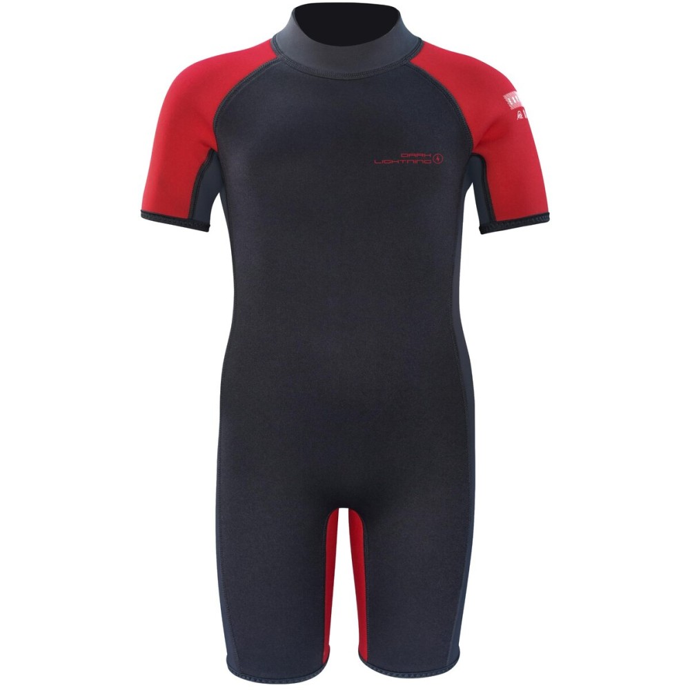 Dark Lightning 3/2mm Kids Wetsuit for Boys and Girls, Neoprene Thermal Swimsuit, Toddler/Junior/Youth One Piece Wet Suits for Scuba Divingkeboarding, (Kids Size 10, Shorty-Red), Large