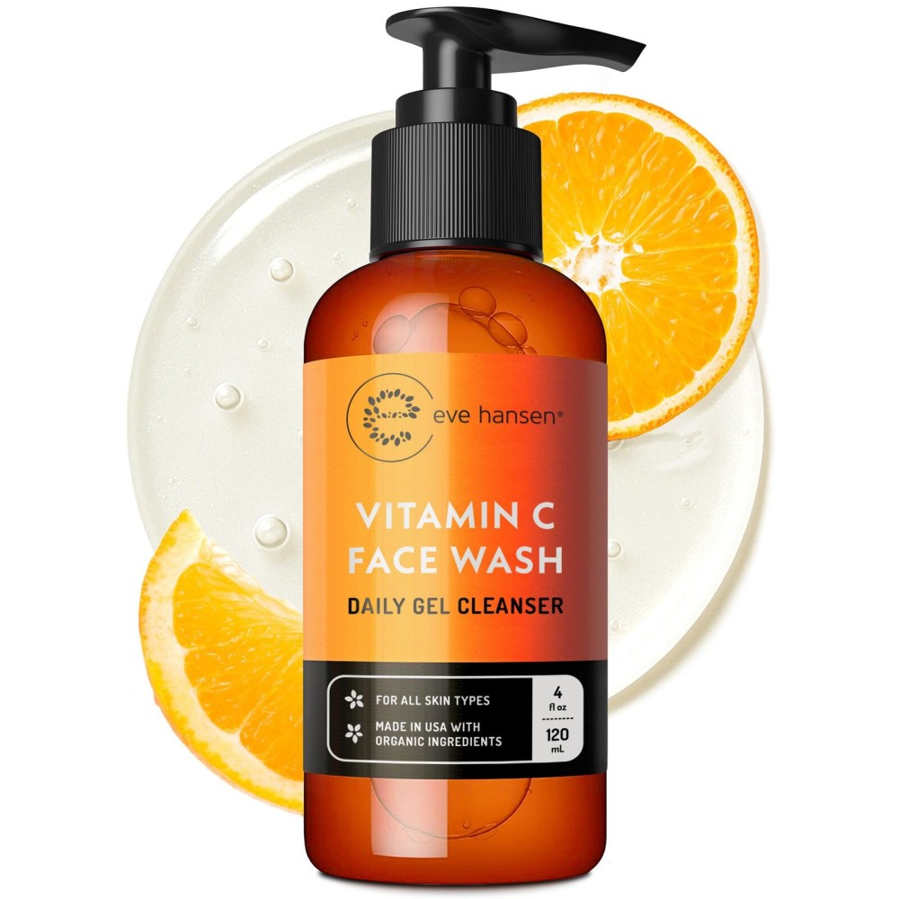 Eve Hansen Vitamin C Cleanser Face Wash | Anti Aging Facial Cleanser for Fine Lines, Age Spots, Dark Circles | Cruelty Free Skin Care Cleansing Gel with Aloe Vera, Vitamin E (4 oz)
