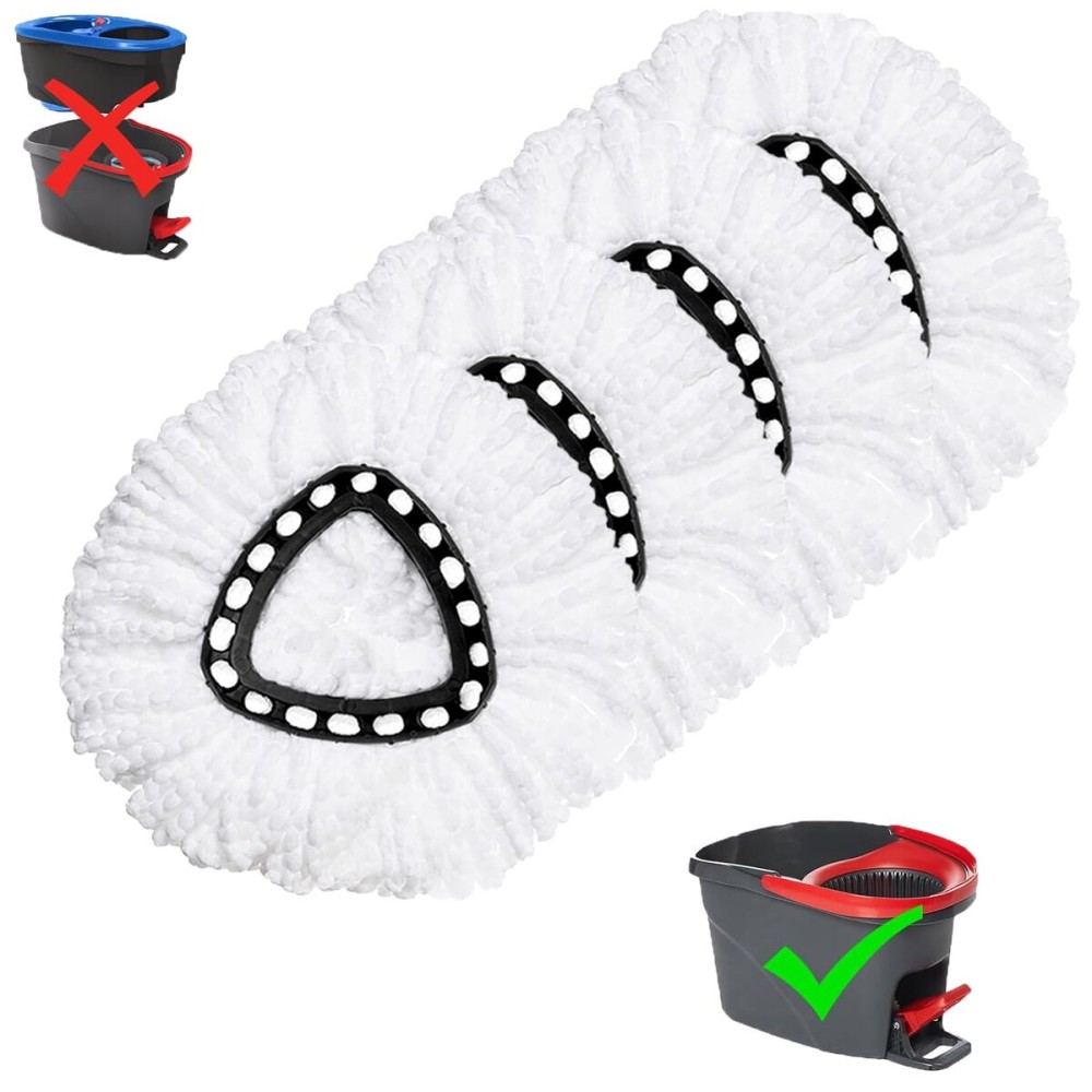4 Pack Mop Replacement Heads for O-Ceda EasyWrin Spin Mop, Microfiber Spin Mop Refills, Easy Cleaning Mop Head Replacement