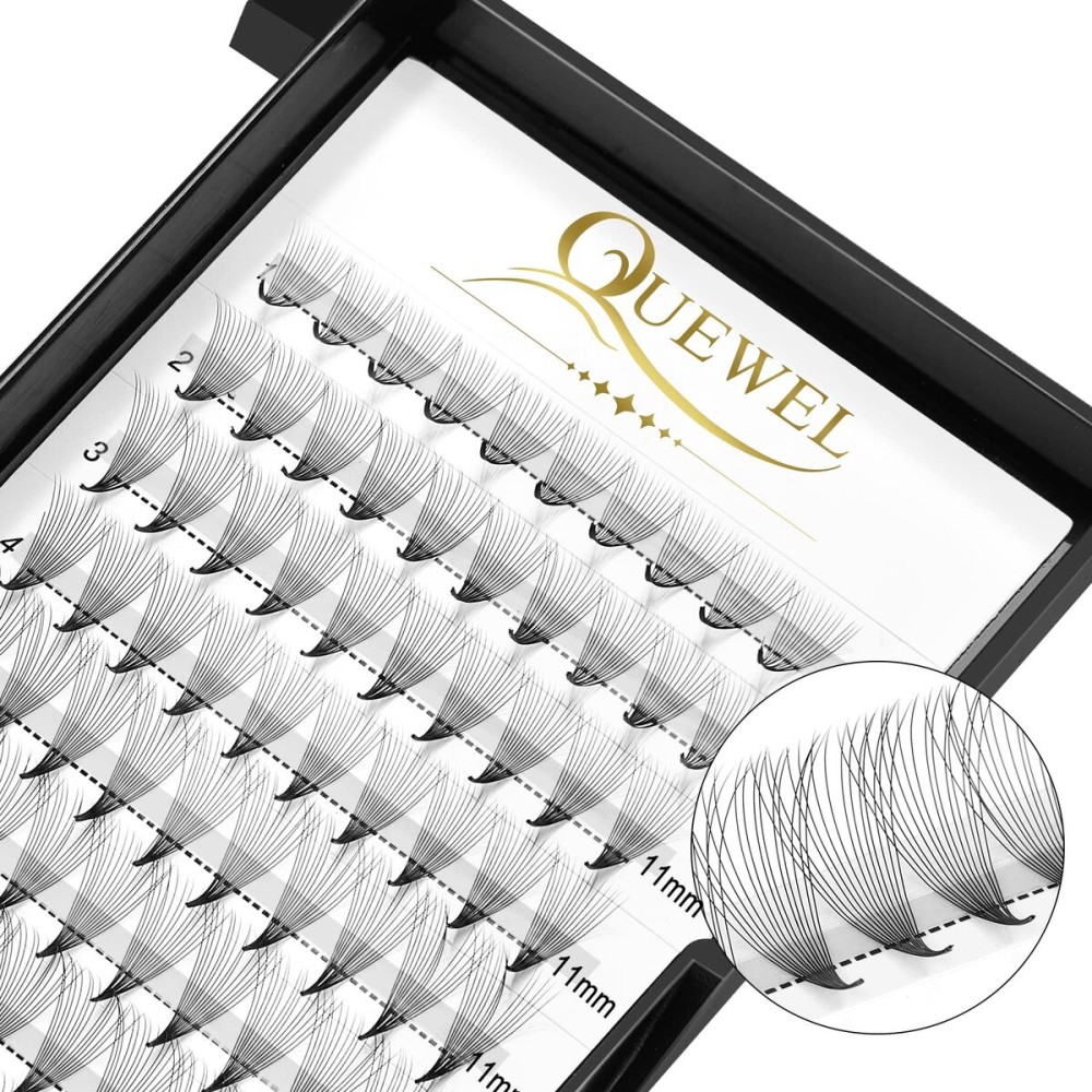 QUEWEL Premade Fans Middle Part 3D  10D 12D 14D | 0.05/0.07/0.10 | Curl C/D | 10-18mm Length | Long Lasting Easy Application Long Stem Russian Volume Eyelash Extensions (14D-0.05C-11)