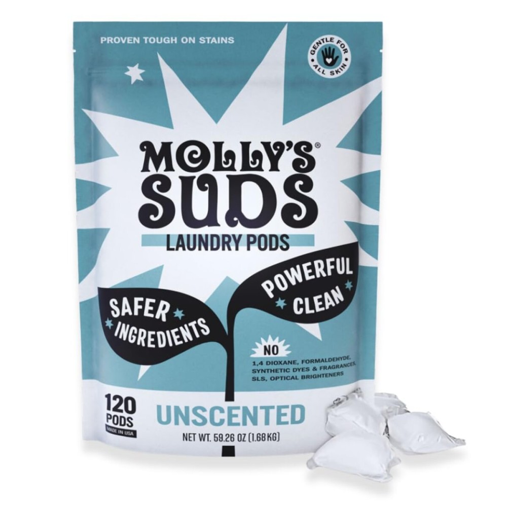 Molly\'s Suds Laundry Detergent Pods | Clean Detergent for Sensitive Skin | Ultra Concentrated and Stain Fighting | Unscented - 120 Count (Value Pack)