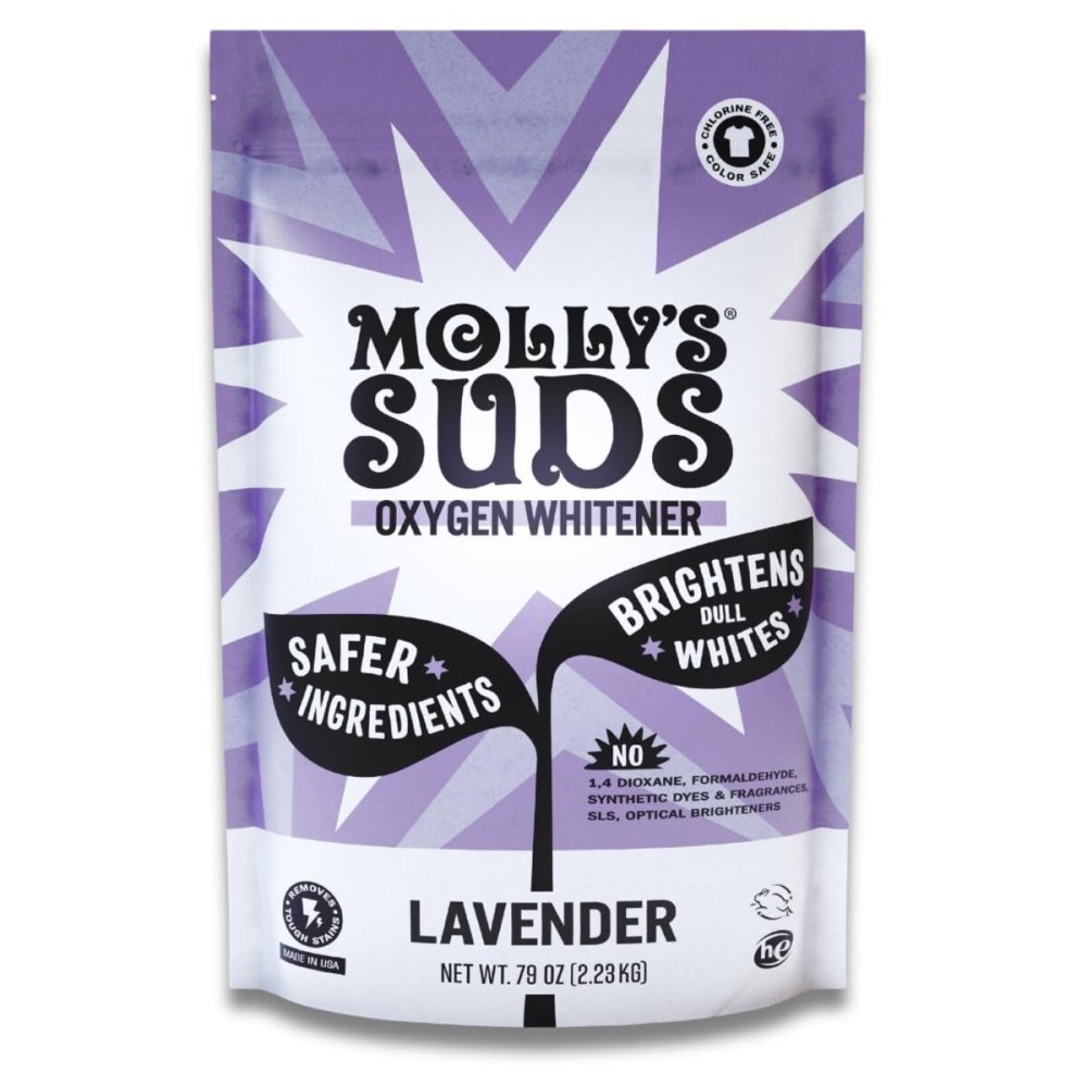 Molly\'s Suds Oxygen Whitener | Powerful Bleach Alternative, Chlorine Free & Color Safe | Brightens Whites and Removes Stains (Lavender Essential Oil - 79 oz)