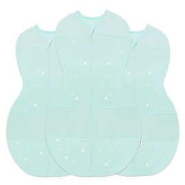 Happiest Baby Sleepea 5-Second Swaddle - 100% Organic Cotton Baby Swaddle Blanket - Doctor Designed Promotes Healthy Hip Development - 3-Pack Bundle (Teal Stars, S, M, L)