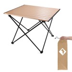 VILLEY Portable Camping Side Table, Ultralight Aluminum Folding Beach Table with Carry Bag for Outdoor Cooking, Picnic, Camp, Boat, Travel - Gold