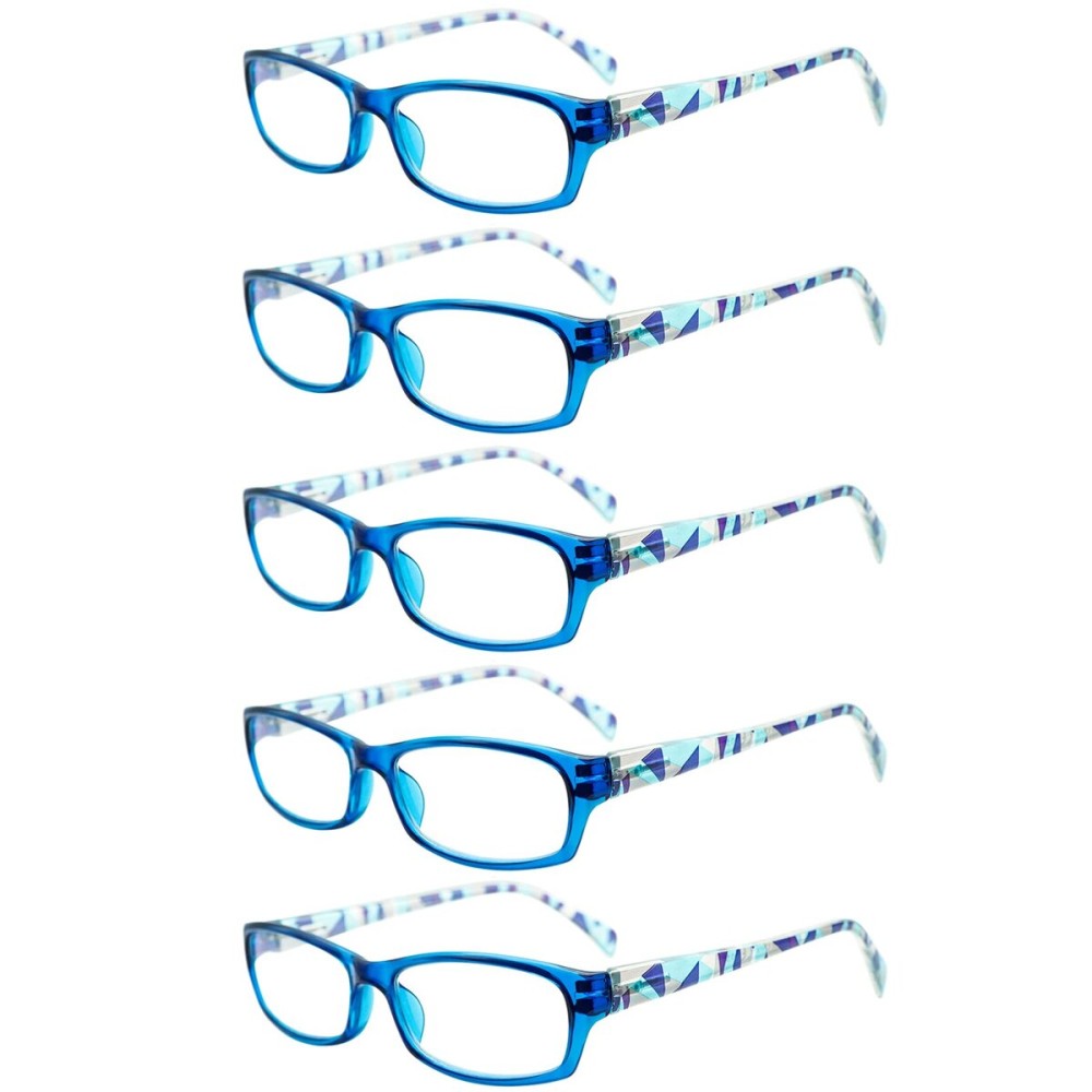 VIDEBLA 5 Pack Computer Reading Glasses Men and Women Anti Eyestrain Blue Light Blocking Glasses for Reading (5 Blue, 2.0)