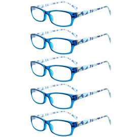 VIDEBLA 5 Pack Computer Reading Glasses Men and Women Anti Eyestrain Blue Light Blocking Glasses for Reading (5 Blue, 2.0)