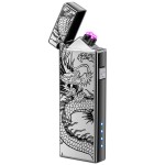 LcFun Electric USB Rechargeable Lighter, Windproof Plasma Dual Arc Lighter with LED Battery Indication, Flameless Cool Lighters Gifts for Men Fathers Husband (Black Dragon)