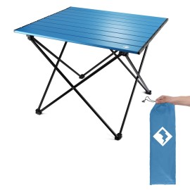 VILLEY Portable Camping Side Table, Ultralight Aluminum Folding Beach Table with Carry Bag for Outdoor Cooking, Picnic, Camp, Boat, Travel - Blue