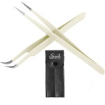 SIVOTE Lash Tweezers for Eyelash Extensions, Hand Calibrated Straight & Curved Tip, Pack of 2, Vanilla