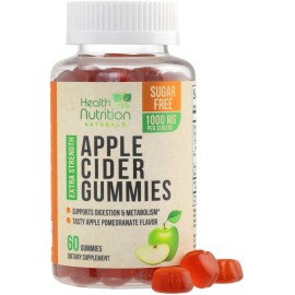 Apple Cider Vinegar Gummies 1000mg - Sugar Free Max Strength ACV Gummy Vitamins, Advanced Formula with Vitamin B12 Supports Metabolism & Energy, Keto Friendly, Gluten-Free, Vegan, Non-GMO, 60 Gummies
