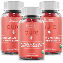 WellPath Pure Organic Apple Cider Vinegar Gummies from The Mother (3 Pack) - Made with Ginger for Gut Health | Vegan, Non-GMO, 180 Ct