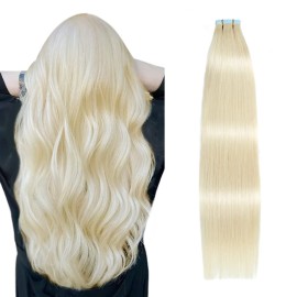 SUYYA Tape in Hair Extensions Human Hair Platinum Blonde 14 Inch 40g/pack 20pcs Straight Seamless Skin Weft Tape in Real Human Hair Extensions(14inch 60)