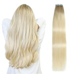 SUYYA Tape in Hair Extensions Human Hair Balayage Ash Blonde to Medium Blonde and Platinum Blonde 40g/pack 20pcs Straight Seamless Skin Weft Tape in Real Human Hair Extensions(14inch P22/60/T18)